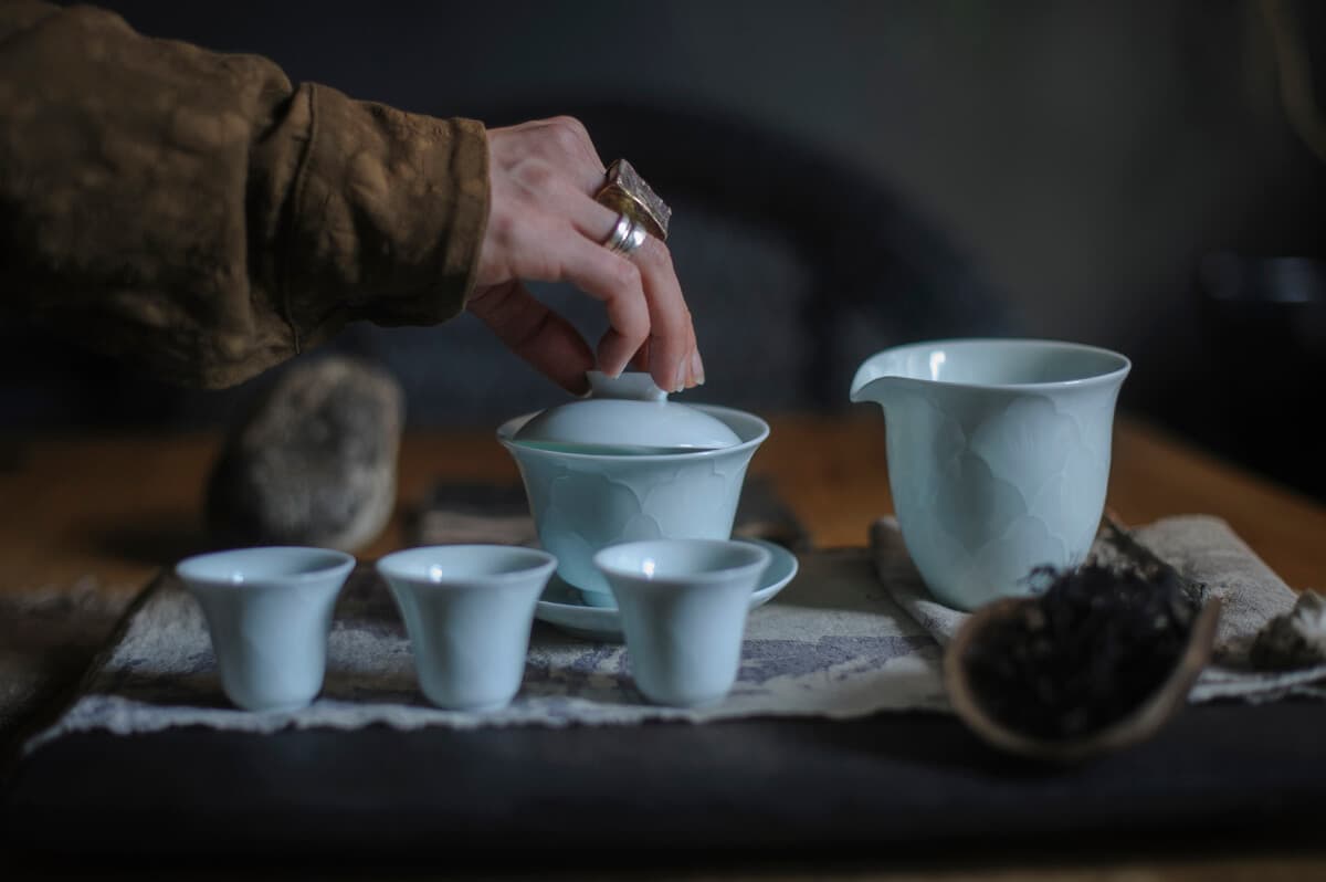 Сет фарфоровой посуды с небесной глазурью Цинбай, керамика Цзиндэчжэнь